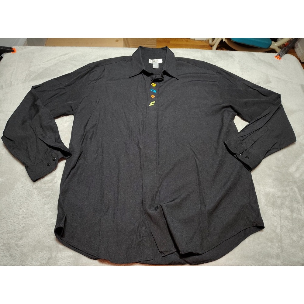 City Streets Shirt Men XLT‎ Evening Disco Work Spanish Hidden Buttons Embroidery